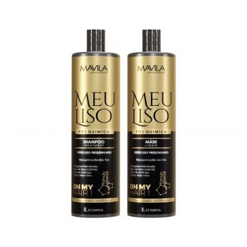 KIT SHAMPOO + MASCARA LIQUIDA MAVILA PROFISSIONAL 1L MEU LISO