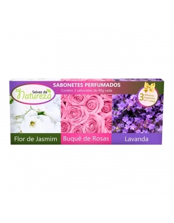 ESTOJO AROMATICA SEIVAS NATUREZA 3 SABONETE 90G CADA FLOR JASMIM/BUQUE ROSAS/LAVANDA