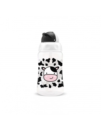 COPO LOLLY KINDDY 7194 COM CANUDO ZOOLOGICO 330ML BLISTER PRETO E BRANCO