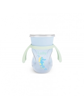 COPO TREINAMENTO LOLLY KINDDY OCEANO 360º 250ML COM ALÇA 7196 BLISTER AZUL CX06