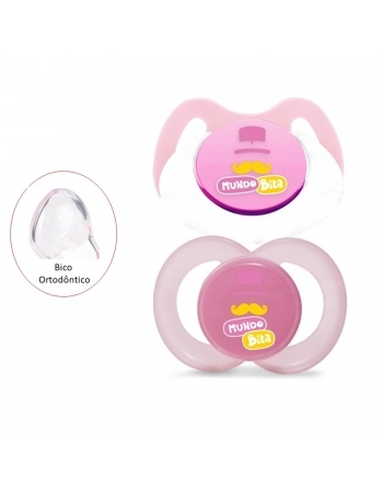 CHUPETA LOLLY KINDDY 5815 MUNDO BITA DIA E NOITE SILICONE TAMANHO2 BLISTER ROSA COM 02 UNIDADES