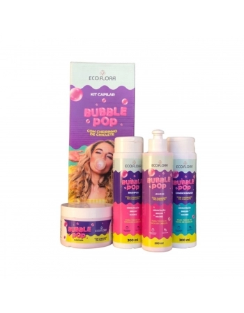 KIT SHAMPOO+CONDICIONADOR+MASCARA+LEAVE-IN ECO FLORA BUBBLE POP TUTTI FRUTTI