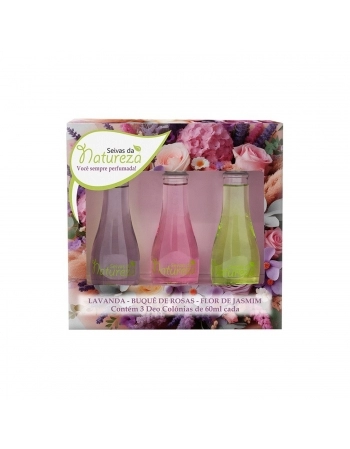 ESTOJO AROMATICA SEIVAS DA NATUREZA 3 DEO COLONIA 60ML CADA LAVANDA/BUQUE ROSAS/FLOR JASMIM