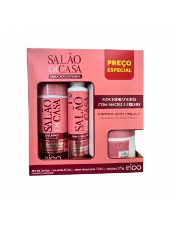 KIT SHAMPOO+SPRAY+MASCARA EICO 450/120/270ML SALAO EM CASA HIDRA
