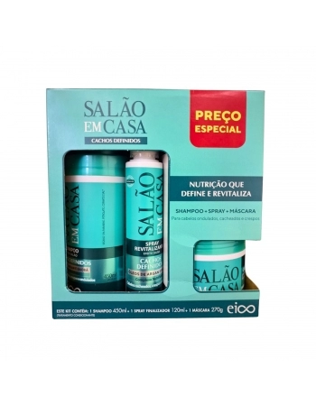 KIT SHAMPOO+SPRAY+MASCARA EICO 450/120/270ML SALAO EM CASA CACHOS DEFINIDOS
