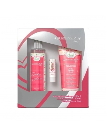 KIT BODY SPLASH 260ML + LOCAO HIDRATANTE 200ML + LIP BALM GIOVANNA BABY CHERRY