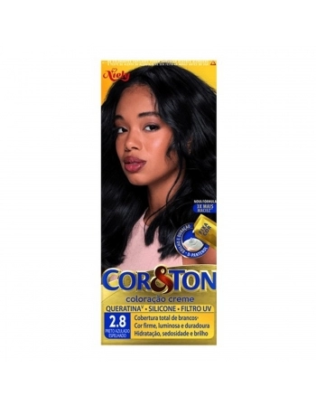 TINTURA NIELY COR&TON KIT 2.8 PRETO AZULADO ESPELHADO