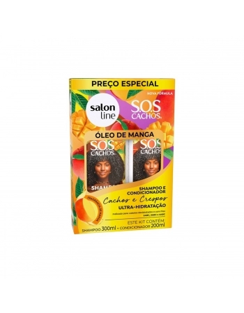 KIT SHAMPOO 300ML + CONDICIONADOR 200ML SALON LINE SOS CACHOS OLEO DE MANGA