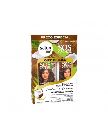 KIT SHAMPOO 300ML + CONDICIONADOR 200ML SALON LINE SOS CACHOS OLEO DE COCO