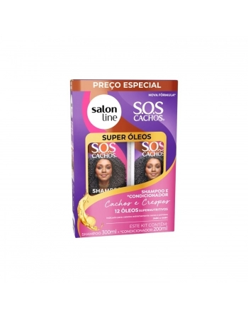 KIT SHAMPOO 300ML + CONDICIONADOR 200ML SALON LINE SOS CACHOS SUPER OLEOS
