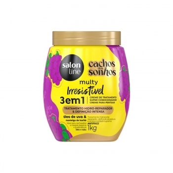 CREME TRATAMENTO SALON LINE 1KG CACHOS DOS SONHOS MULTY IRRESISTIVEL UVA 3 EM 1