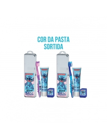 KIT INFANTIL DENTALCLEAN STITCH ESCOVA DENTAL+FIO DENTAL+GEL DENTAL APARTIR 3 ANOS