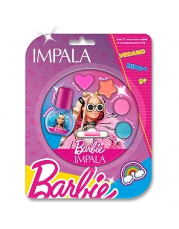 KIT IMPALA BARBIE INFANTIL ESMALTE+MAQUIAGEM GIRL POWER CREMOSO COM BLISTER A PARTIR 5 ANOS