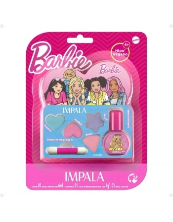 KIT IMPALA BARBIE INFANTIL ESMALTE+MAQUIAGEM ESTILO E BRILHO CREMOSO COM BLISTER A PARTIR 5 ANOS