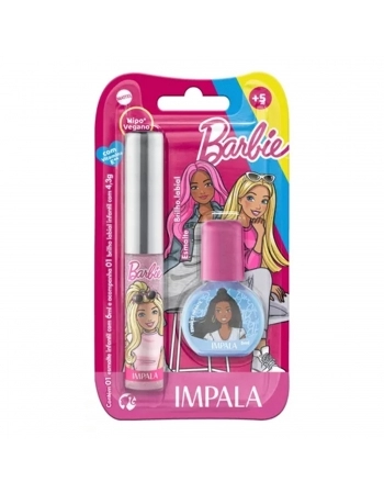 KIT IMPALA BARBIE INFANTIL ESMALTE+BRILHO LABIAL CREMOSO COM BLISTER A PARTIR 5 ANOS 448