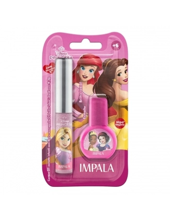 KIT IMPALA DISNEY INFANTIL PRINCESA ESMALTE+ BRILHO LABIAL COM BLISTER A PARTIR 5 ANOS 445