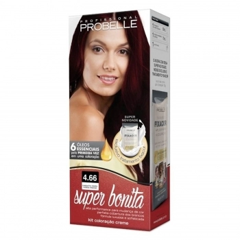 TINTURA PROBELLE SUPER BONITA KIT 4.66 CASTANHO MEDIO VERMELHO INTENSO