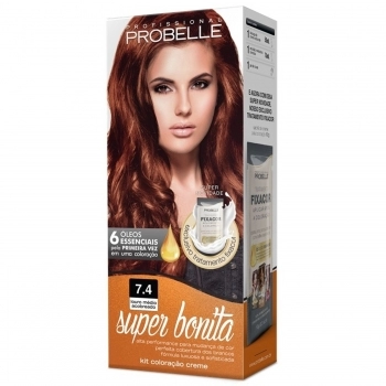 TINTURA PROBELLE SUPER BONITA KIT 7.4 LOURO MEDIO ACOBREADO