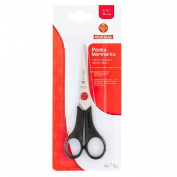 TESOURA HOBBY MUNDIAL 5 1/2" PRETA PONTO VERMELHA 664N FIO LISO