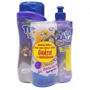 KIT SHAMPOO+CONDICIONADOR+CREME DE PENTEAR TRA LA LA 480/250/300ML CACHOS