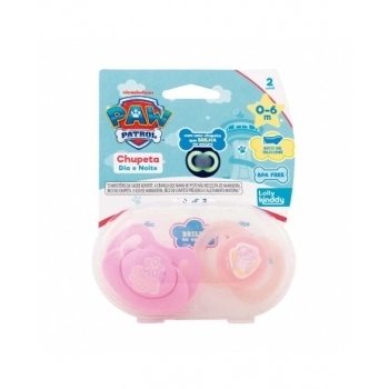 CHUPETA LOLLY KINDDY 5814 F PATRULHA CANINA DIANOITE ORTODONTICA SILICONE T1 2 UNIDADES COM ESTOJO R