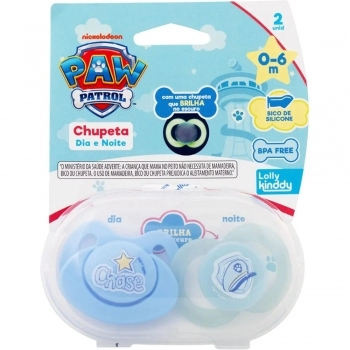 CHUPETA LOLLY KINDDY 5814 M PATRULHA CANINA DIANOITE ORTODONTICA SILICONE T1 2 UNIDADES COM ESTOJO A