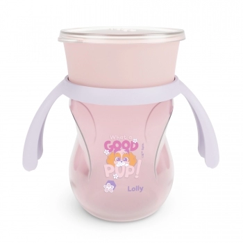 COPO TREINAMENTO LOLLY KINDDY 7196 F PATRULHA CANINA 360 COM ALÇA 250ML BLISTER ROSA