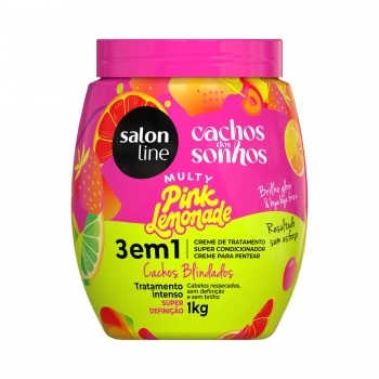 CREME TRATAMENTO SALON LINE 1KG CACHOS DOS SONHOS MULTY PINK LEMONADE 3 EM 1