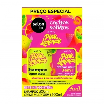 KIT SHAMPOO+CREME MULTY SALON LINE 300ML CACHOS DOS SONHOS PINK LEMONADE