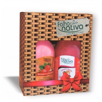 KIT FOLHA NATIVA DESODORANTE CORPORAL MORANGO + SABONETE LIQUIDO MORANGO COM CHAMPAGNE 480/500ML 300