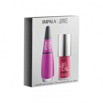 KIT IMPALA JU PAES VIRANDO O JOGO 1 ESMALTE CARTAS NA MANGA + 1 LIP OIL ROSA TRANSLUCIDO COM GLITTER
