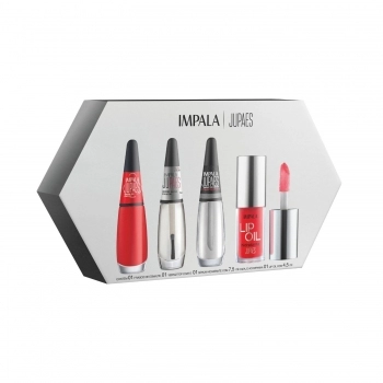 KIT IMP JU PAES VIRANDO O JOGO 1 ESMALTE APOSTA ALTA + 1 TOP COAT + 1 SERUM HIDR+ 1 LIP OIL VERMELHO