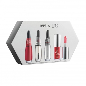 KIT IMP JU PAES VIRANDO JOGO 1 ESMALTE XEQUE-MATE + 1 TOP COAT + 1 SERUM HIDR + 1 LIP OIL VERMELHO T