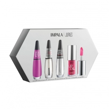 KIT IMP JU PAES VIRANDO O JOGO 1 ESMALTE CARTAS NA MANGA+ 1 TOP COAT+ 1 SERUM HIDR+ 1 LIP OIL ROSA T