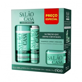 KIT SHAMPOO+SPRAY+MASCARA EICO 450/120/270ML SALAO EM CASA CACHOS DEFINIDOS