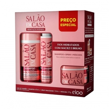 KIT SHAMPOO+SPRAY+MASCARA EICO 450/120/270ML SALAO EM CASA HIDRA
