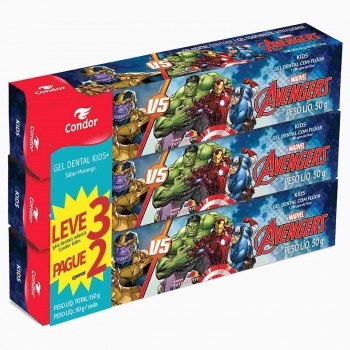 GEL DENTAL CONDOR AVENGERS 8211 50G KIDS A PARTIR DE 6 ANOS COM FLUOR
