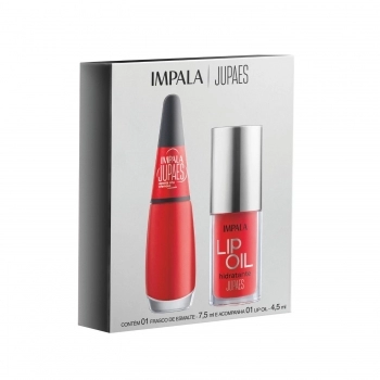 KIT IMPALA JU PAES VIRANDO O JOGO 1 ESMALTE APOSTA ALTA + 1 LIP OIL VERMELHO TRANSLUCIDO VIBRANTE 513