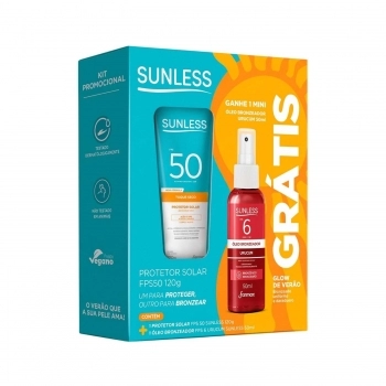 KIT PROTETOR SOLAR SUNLESS 120G FPS50 + OLEO BRONZEADOR 50ML URUCUM