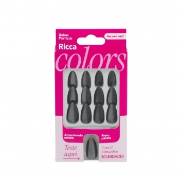 UNHA POSTIÇA RICCA PRETA PEROLA AMENDOADA MEDIO 30UN 2880 #
