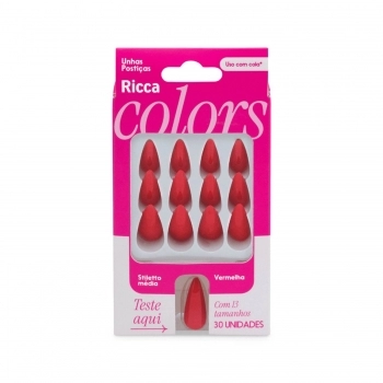 UNHA POSTIÇA RICCA VERMELHA STILETTO MEDIA 30UN 2877 #