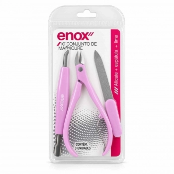 ALICATE CUTICULA ENOX LILAS COM ESPATULA E LIXA DE METAL 2474