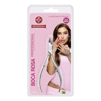 ALICATE CUTICULA MUNDIAL BOCA ROSA 729 PROFISSIONAL PREMIUM INOX