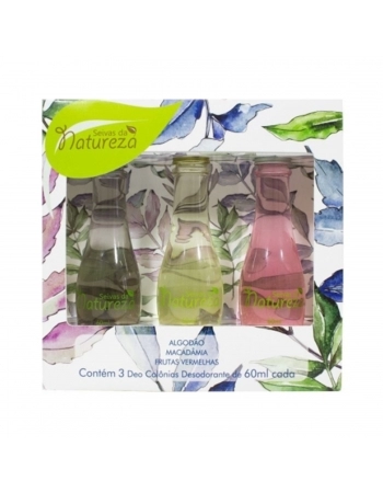 ESTOJO AROMATICA SEIVAS DA NATUREZA 3 DEO COLONIAS 60ML CADA ALGODAO / MACADAMIA / FRUSTAS VERMELHA