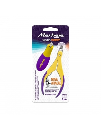 KIT ALICATE+CORTADOR UNHA MERHEJE TOUCH AMARELO/VIOLETA