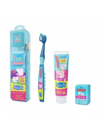 KIT INFANTIL DENTALCLEAN PEPPA PIG ESCOVA DENTA+FIO DENTAL+GEL DENTAL APARTIR 3 ANOS