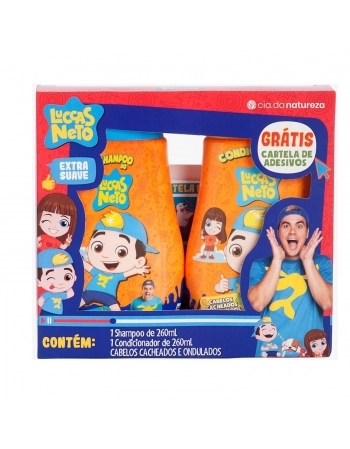 KIT LUCCAS NETO SHAMPOO+CONDICIONADOR 260/260ML CABELOS CACHEADOS/ONDULADOS GRATIS ADESIVOS