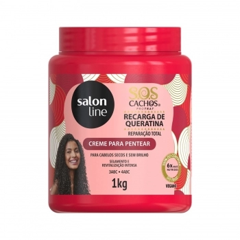 CREME DE PENTEAR SALON LINE 1 KG SOS CACHOS RECARGA DE QUERATINA REPARAÇÃO TOTAL